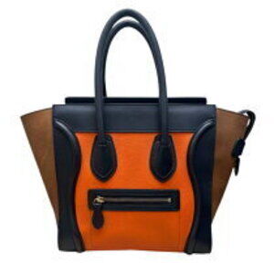 Celine Luggage Shopper Orange Navy Blue Leather